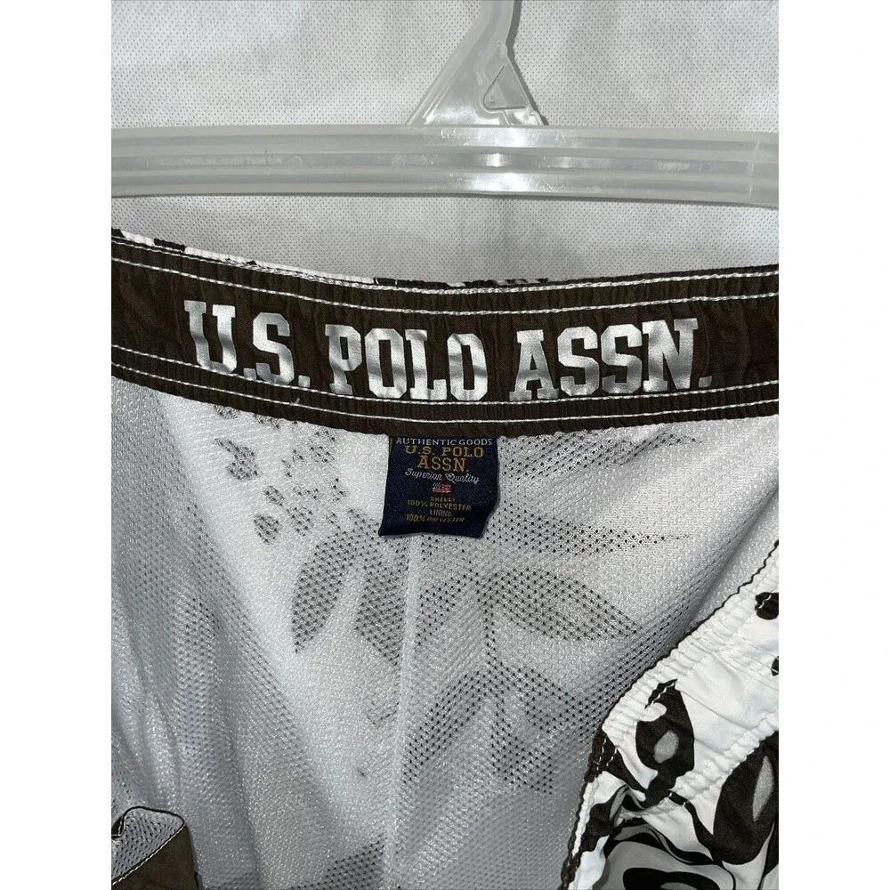 US Polo Swim Shorts Trunks Floral White Brown Size XL